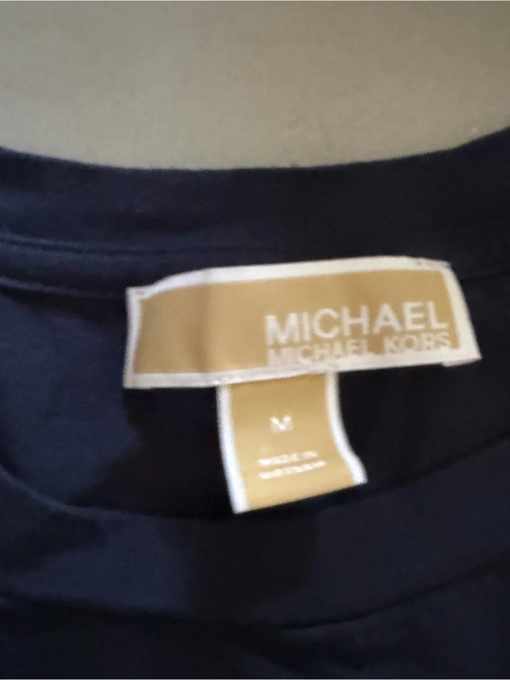 Michael Michael Kors Navy Flutter Sleeve Top Gold Logo Tee Size Medium